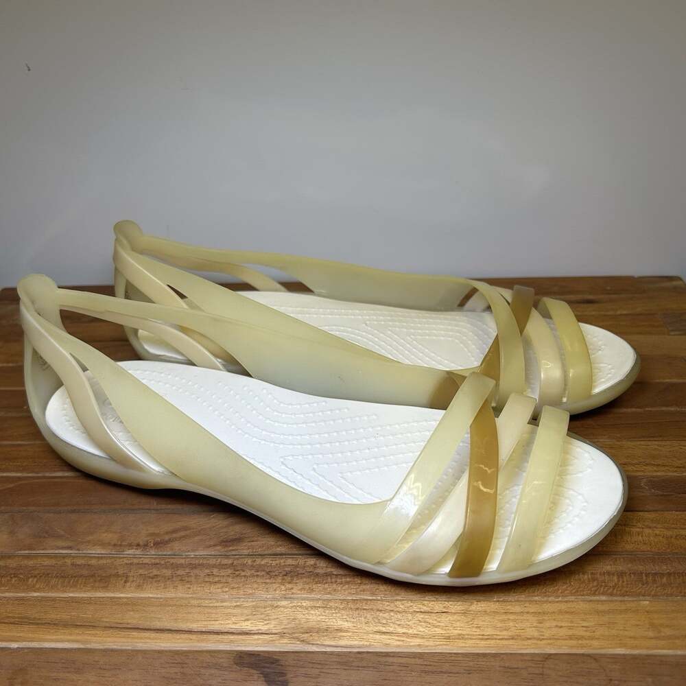 Crocs Isabella Huarache 2 Flat W Sandal Ballet Oyster/Gold Womens Size 6